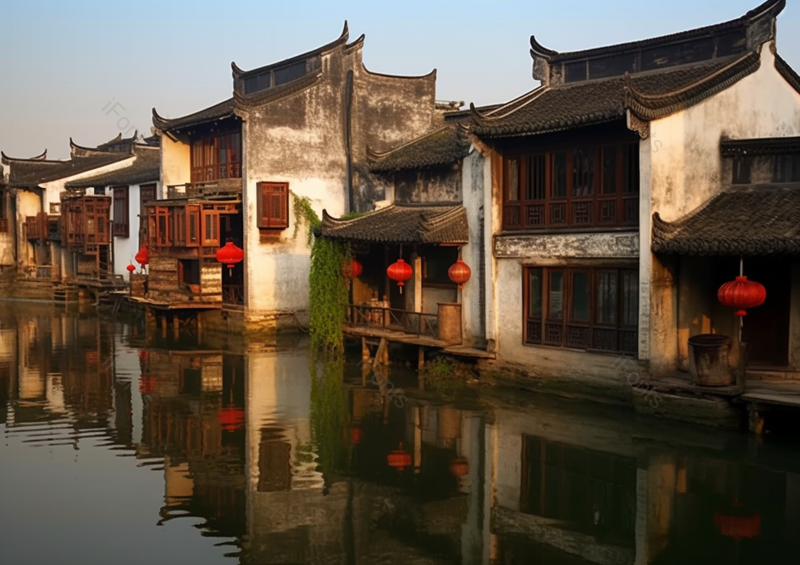 复古水乡河边建筑自然风光,高清,摄影图,摄影图片,图片大全,摄影图免费下载